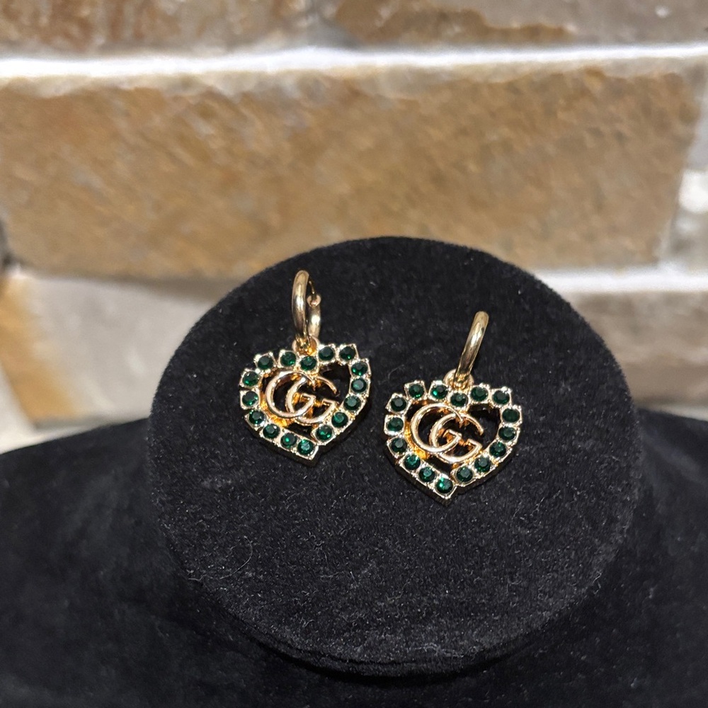 Gold and Green Gucci Heart Earrings